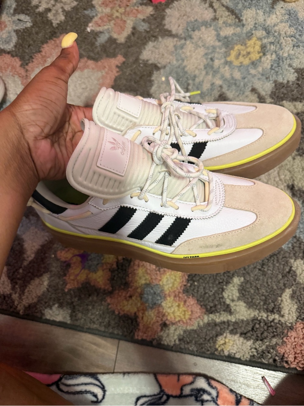 adidas White, Black & Neon Green Retro Low-Top Sneakers